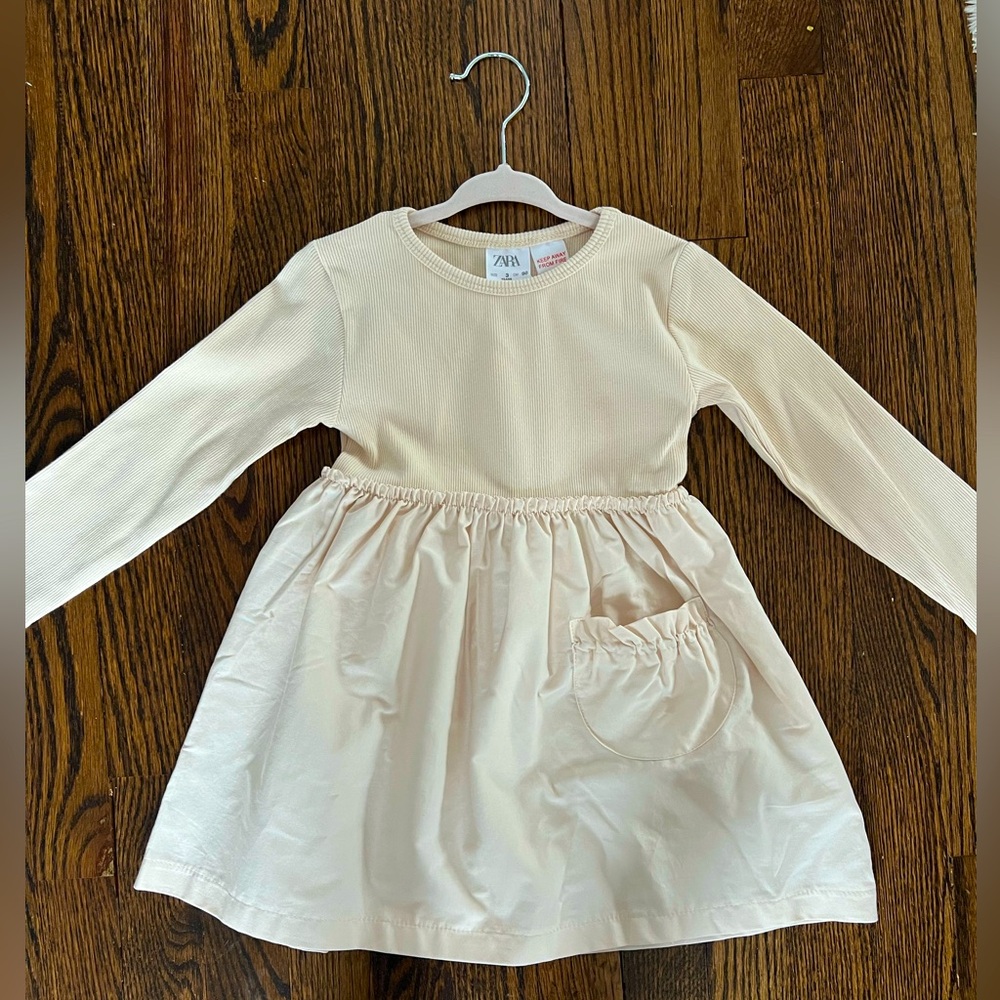 Zara Kids Cream Long Sleeve Dress